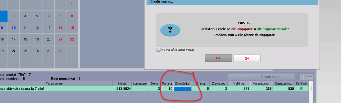 WinMENTOR - confirmare redistribuire zile între angajator și asigurări sociale